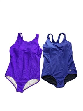 Two Plus-size One-Piece Swimsuits Women's Size 16 Purple And Blue Modest Cut Set